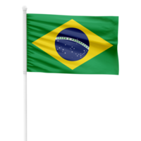 Realistic Rendering of the Brazil Flag Waving on a White Metal Pole with Transparent Background png