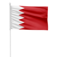 Realistic Rendering of the Bahrain Flag Waving on a White Metal Pole with Transparent Background png