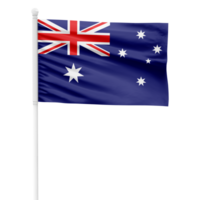 Realistic Rendering of the Australia Flag Waving on a White Metal Pole with Transparent Background png