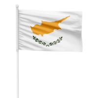 Realistic Rendering of the Cyprus Flag Waving on a White Metal Pole with Transparent Background png