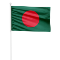 Realistic Rendering of the Bangladesh Flag Waving on a White Metal Pole with Transparent Background png