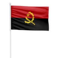 Realistic Rendering of the Angola Flag Waving on a White Metal Pole with Transparent Background png