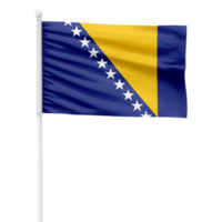 Realistic Rendering of the Bosnia and Herzegovina Flag Waving on a White Metal Pole with Transparent Background png