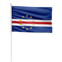 Realistic Rendering of the Cabo Varde Flag Waving on a White Metal Pole with Transparent Background png