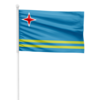 Realistic Rendering of the Aruba Flag Waving on a White Metal Pole with Transparent Background png