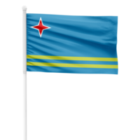 réaliste le rendu de le aruba drapeau agitant sur une blanc métal pôle avec transparent Contexte png