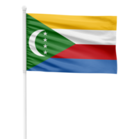 Realistic Rendering of the Comoros Flag Waving on a White Metal Pole with Transparent Background png