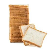 Heap of Stacked Sliced Bread on White Background photo