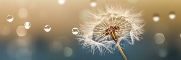 AI generated Abstract blurred nature background dandelion seeds parachute. Bokeh pattern. Generative AI photo