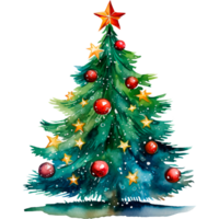 AI generated Watercolor illustration of a Christmas tree with decorations png