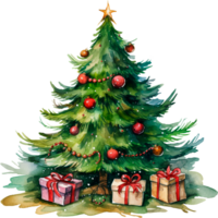 AI generated Watercolor illustration of a Christmas tree with decorations png