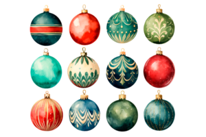 ai genererad vattenfärg jul träd dekorationer. ljus bollar för dekoration. png