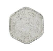 Indian old Coin or Indian Currency on White Background photo