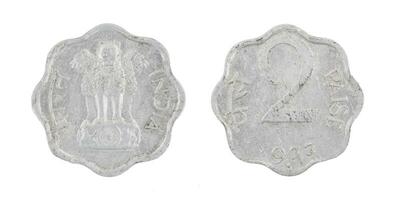 Indian old Coin or Indian Currency on White Background photo