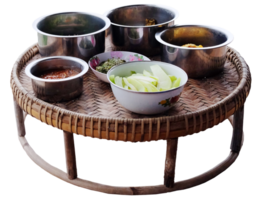 Kantoke, tipo do de madeira utensílio dentro norte do Tailândia para colocar a alimentos para servir em transparente png