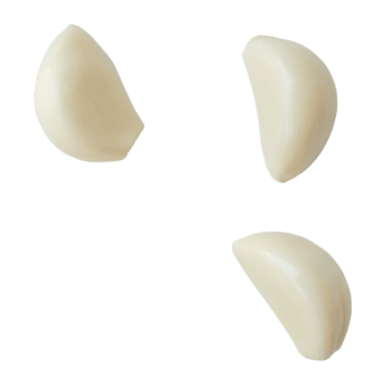 top view set of peeled garlic cloves isolated with clipping path in png file format