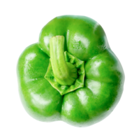 Top view of fresh green bell or sweet pepper isolated with clipping path in png file format