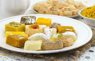 Indian Delicious Mix Sweet Food or Mix Mithai photo