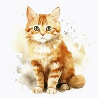 AI generated Watercolor cat clip art on white background. AI Generated photo