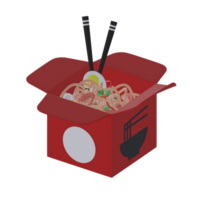 3d rood doos van noedels en eetstokjes png