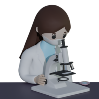 Female researcher and microscope 3d rendering illustration png