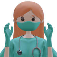 3d ilustración de hembra quirúrgico enfermero en médico máscara png