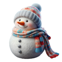 ai généré mignonne peluche bonhomme de neige dans une chapeau et écharpe png