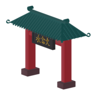 3d red and green chinese gate icon png