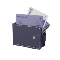Brieftasche mit ein MasterCard und Kasse 3d Symbol isoliert png