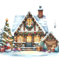 AI generated Christmas gingerbread house with red ribbon and gift box. png