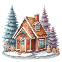 AI generated Christmas gingerbread house with red ribbon and gift box. png