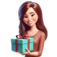 AI generated Beautiful woman with a gift box. 3d rendering, 3d illustration. png