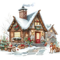 AI generated Christmas gingerbread house with red ribbon and gift box. png