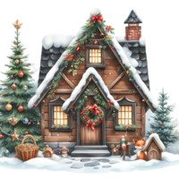 AI generated Christmas gingerbread house with red ribbon and gift box. png