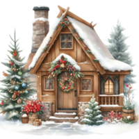 ai generiert Weihnachten Lebkuchen Haus mit rot Band und Geschenk Kasten. png