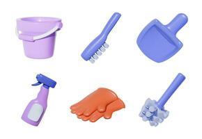 A set of 3D illustrations of various cleaning items. vector