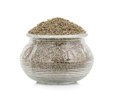 Pile of Dried Cumin Seeds on white Background photo