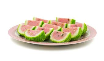 Indian Sweet Food Watermelon shaped Mawa Burfi photo