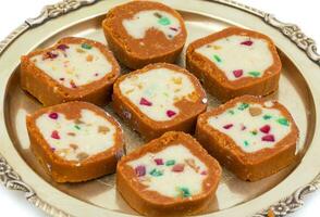 Indian Sweet Colourful Mawa Peda photo