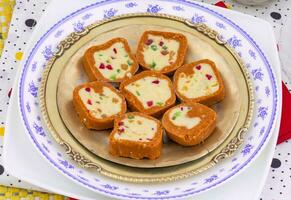 Indian Sweet Colourful Mawa Peda photo