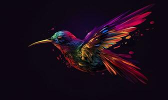 AI generated hummingbird logo with multiple colors flying through the air.  AI Generated photo