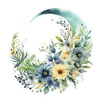 AI generated Watercolor floral Moon with greenery on a white background. AI Generated photo