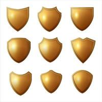 Gold shield collection. Set of emblem or badge gold shield. Symbol of security, power, protection. Badge shape shield graphic design Vector illustration