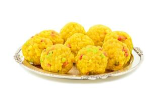 Indian Sweet Food Laddu on white background photo