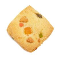 Delicious Tutti Frutti Cookie or Biscuit on White Background photo