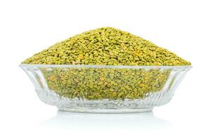 Green Fenugreek Seeds on White Background photo