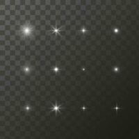 Light shining stars, glare light effects, Shiny illuminated elements on  background. Vector isolate special effects