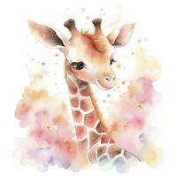 AI generated Watercolor Baby Giraffe. AI Generated photo