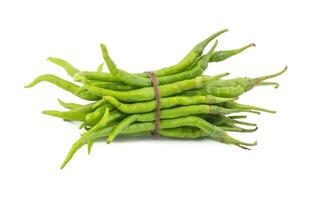 Heap of Green Chili or Mirchi on White Background photo