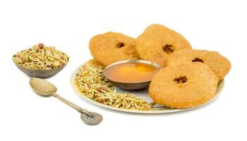 Indian Traditional Sweet Kachori on White Background photo